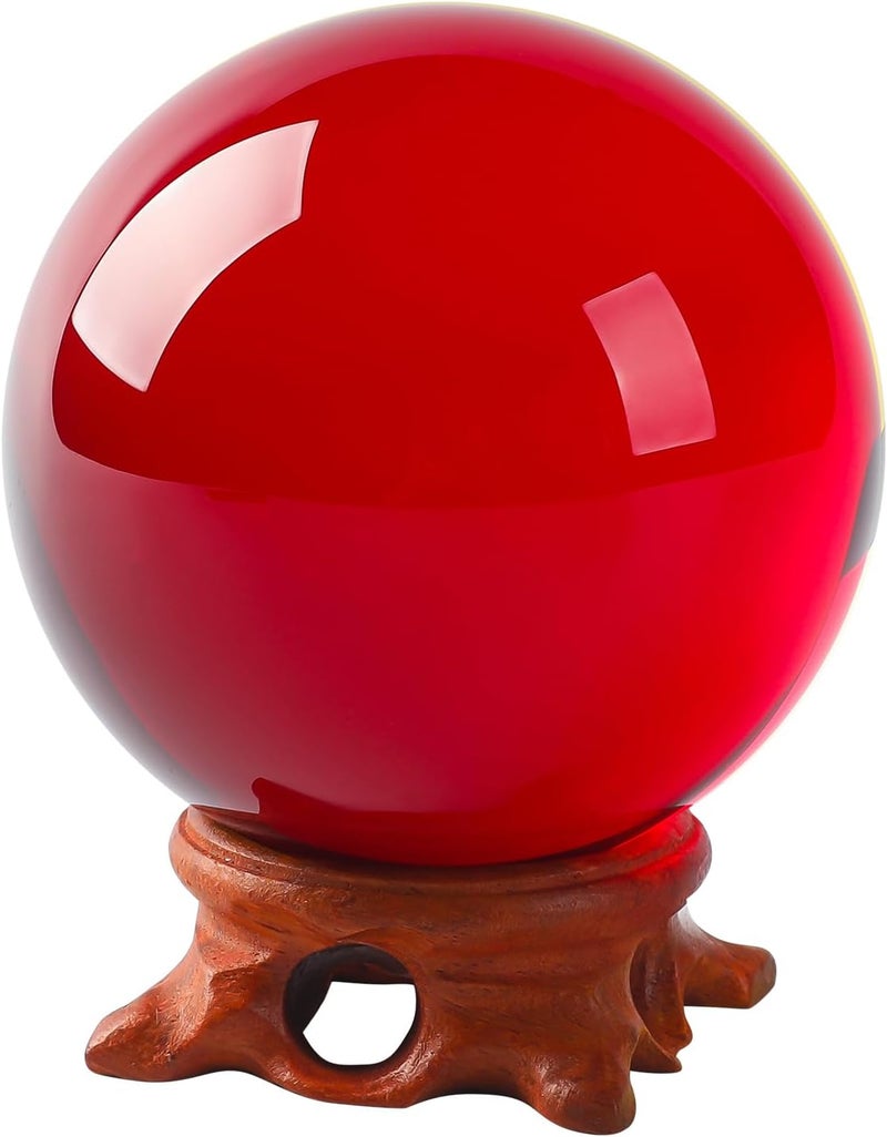 Modaier Small Red Crystal Ball 60mm/2.3 inch with Rose Wooden Stand and Gift Box for lensball Photography,Fortune Teller,Feng Shui, Witchcraft Decor,Scrying,Magic,Crystal Orb Prop Decorative Glass Sphere - Image 1